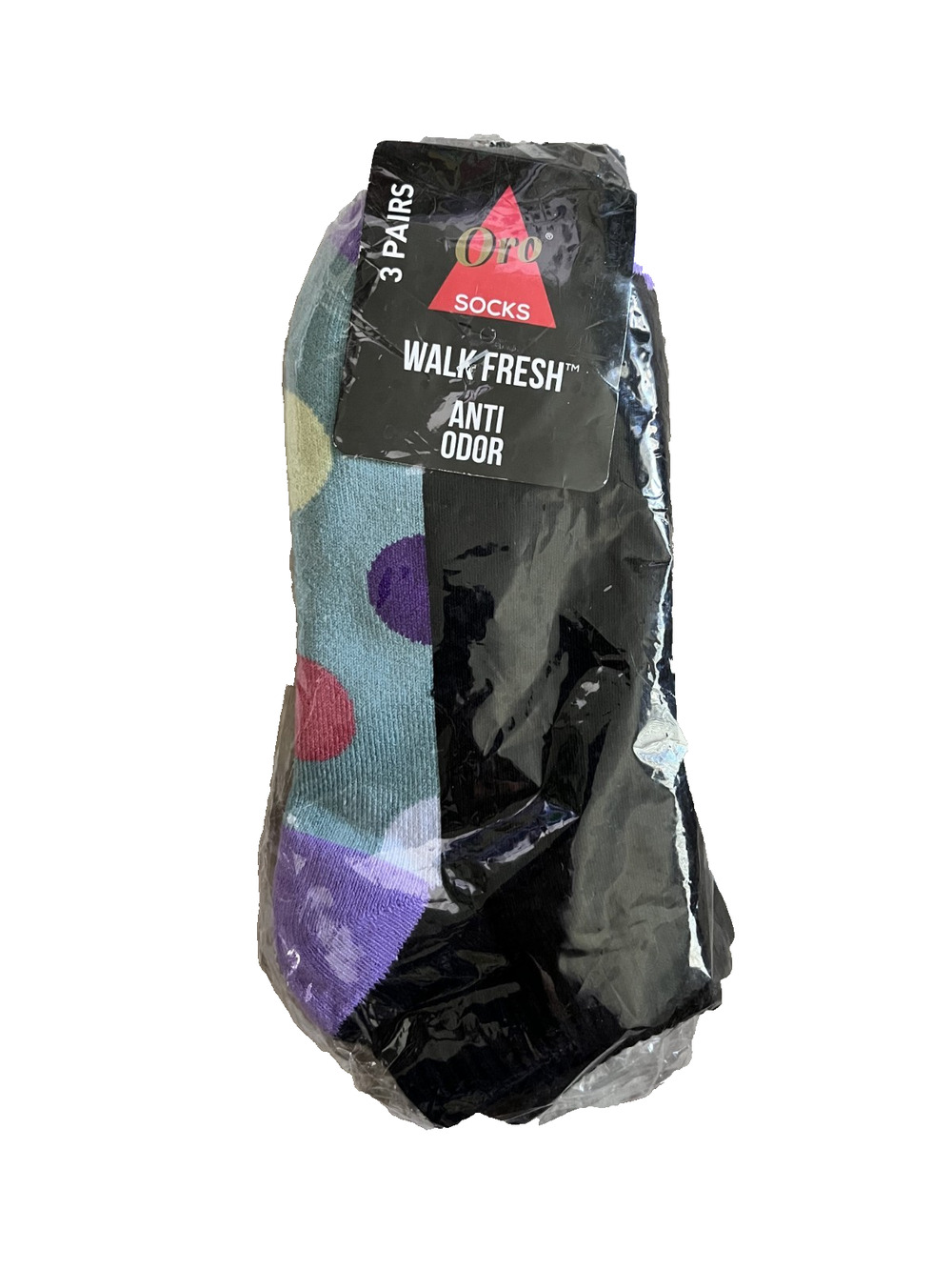 Women's Oro Socks New Sealed Walk Fresh 3 Pairs Anti Oder Purple Black Polka Dot